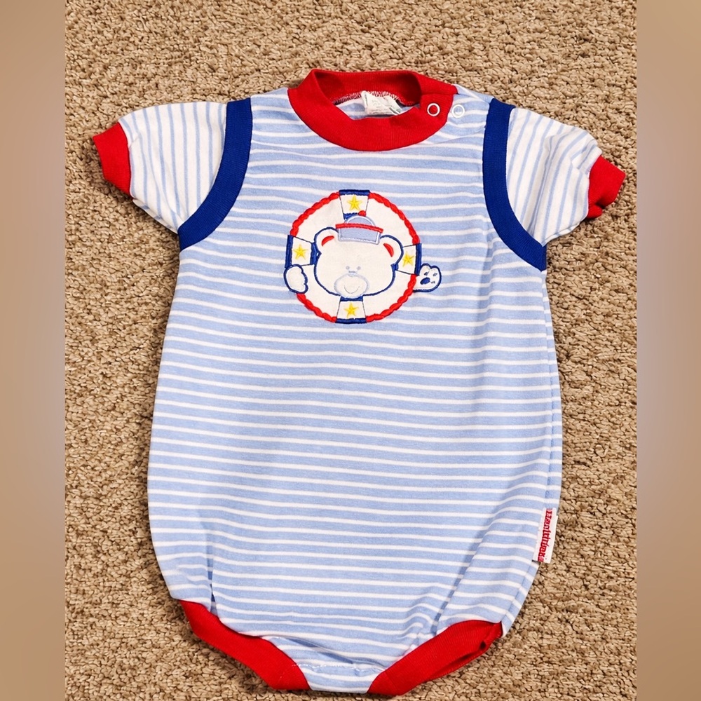 Vintage Healthtex Striped Baby Romper Bear Design Size 18M